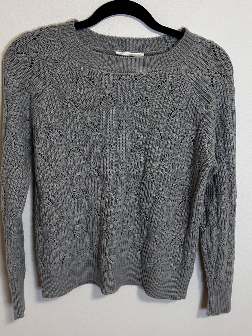 Elodie Light Gray Openwork Cable Crewneck Sweater
